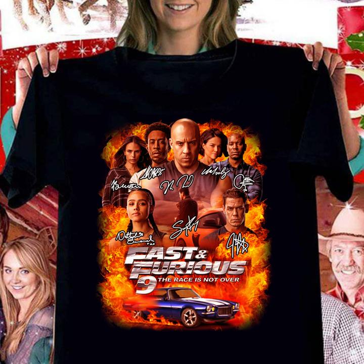 Fast & Furious 9 The Race Is Not Over Signatures t-shirt woman shirt