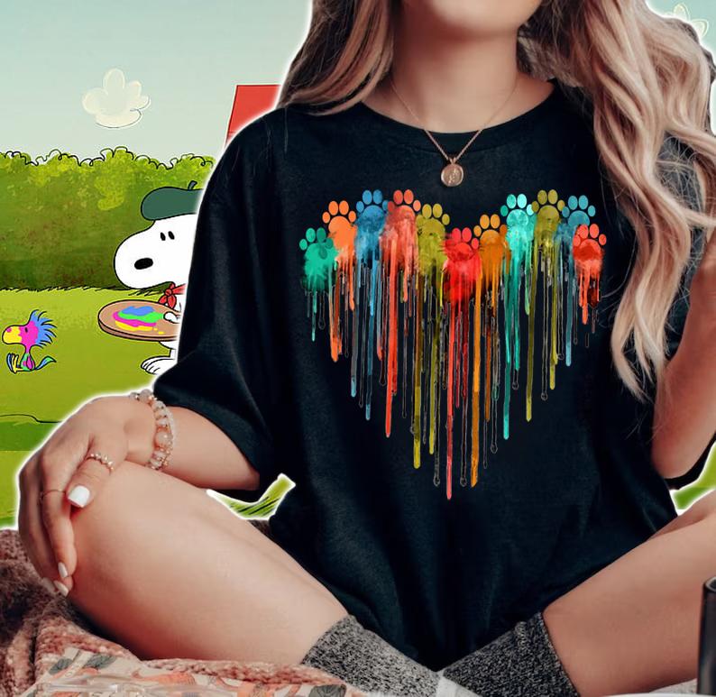 Dog Paw Heart Watercolor Dog Lover t-shirt woman shirt