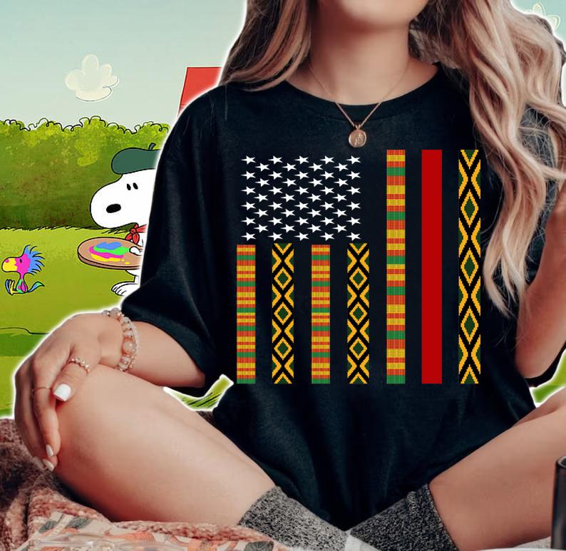African Kente Cloth Sunglass American Flag Special t-shirt woman shirt