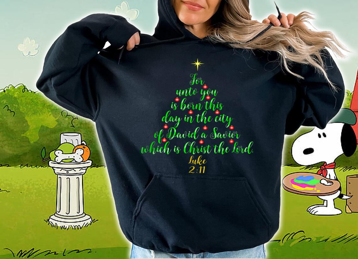 Christian Christmas Unto You Is Born A Savior Tree t-shirt hoodie
