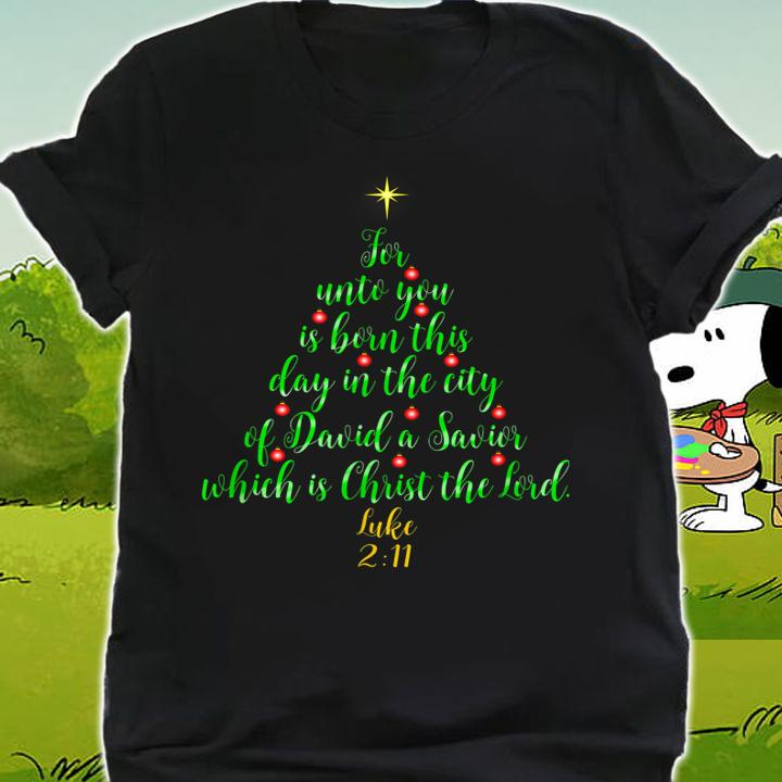 Christian Christmas Unto You Is Born A Savior Tree t-shirt shirt
