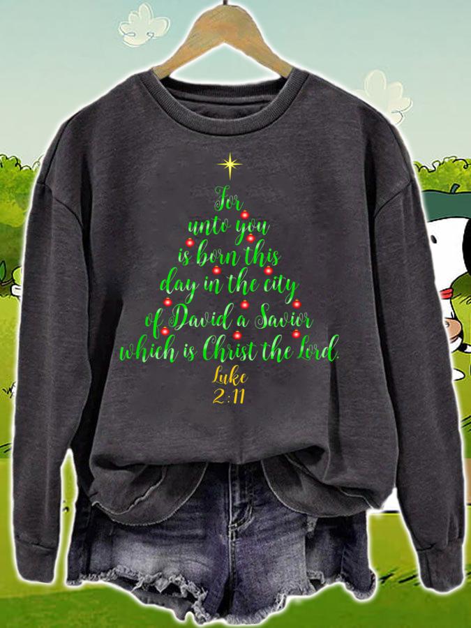 Christian Christmas Unto You Is Born A Savior Tree t-shirt sweatshirt