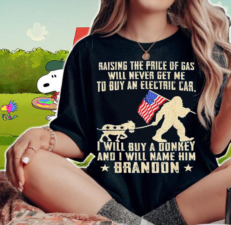 Bigfoot US Flag Buy A Donkey Name Him Brandon Anti Biden t-shirt woman shirt