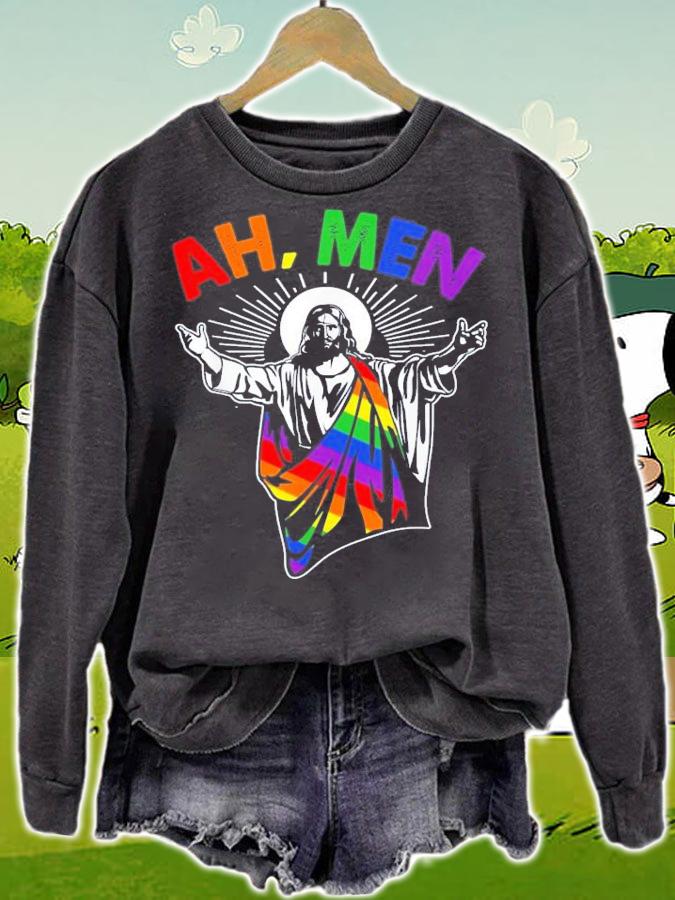 Ah Men LGBT Gay Pride Jesus Rainbow Flag Christian t-shirt sweatshirt