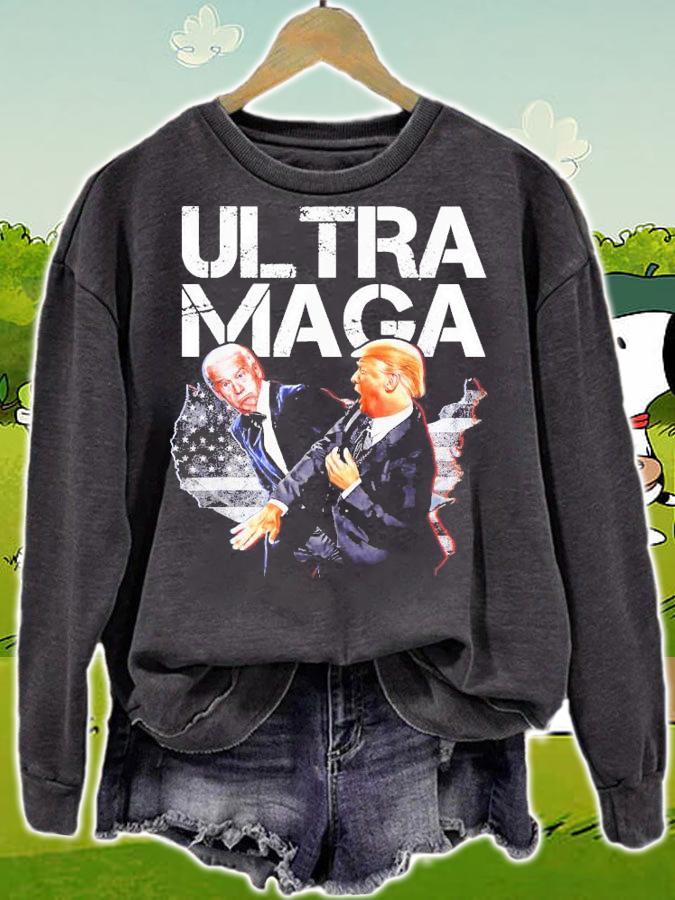 Ultra Maga Pro Trump 2024 Slap Biden USA Flag 4th Of July T-Shirt t-shirt sweatshirt