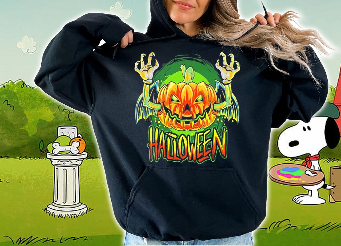 Vampire Bat With Halloween Pumpkin Head Karikatur Shirt t-shirt hoodie