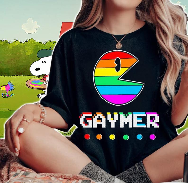 Gaymer Gay Gamer Pac Man Pride Shirt t-shirt woman shirt