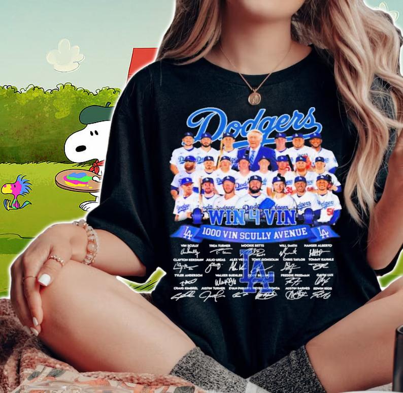Los Angeles Dodgers Win 4 Vin 1000 Vin Scully Avenue Signatures Shirt t-shirt woman shirt