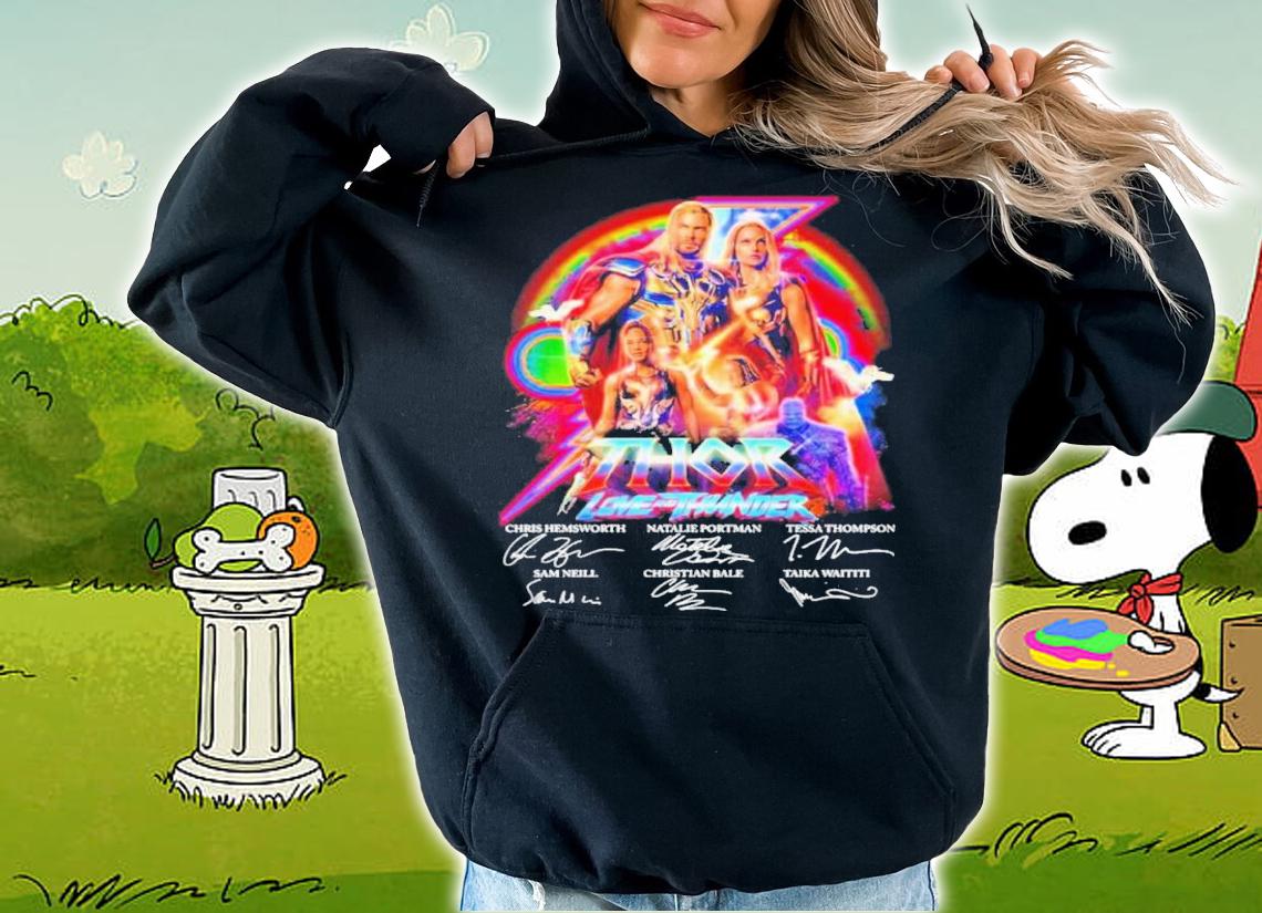 Marvel Studios Thor Love And Thunder Retro Rainbow Signatures Shirt t-shirt hoodie