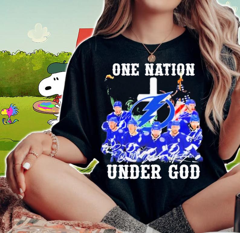 One Nation Under God Tampa Bay Lightning Eastern Champions Signatures T-Shirt t-shirt woman shirt