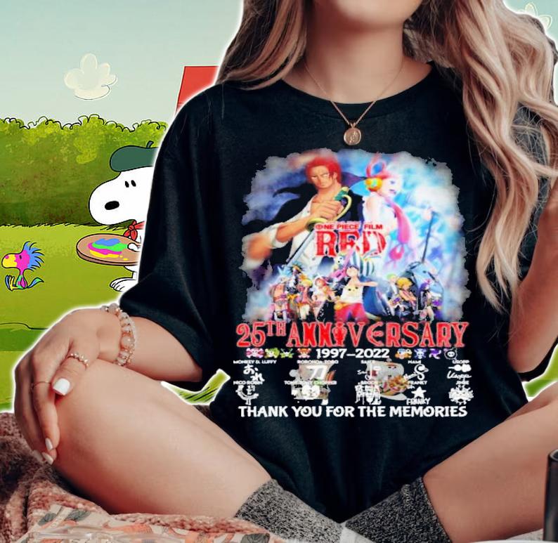 One Piece Film Red 25th Anniversary 1997-2022 Signatures Thank You For The Memories Shirt t-shirt woman shirt