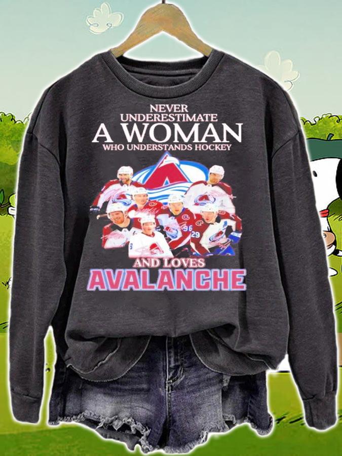 Never Underestimate A Woman Who Understands Hockey And Loves Avalanche NHL Signatures Shirt t-shirt sweatshirt