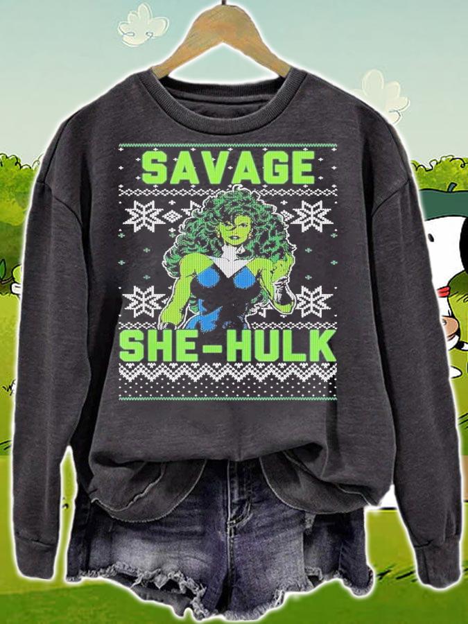 Ugly Christmas Sweater She Hulk Savage T-Shirt t-shirt sweatshirt