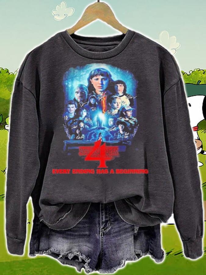 Stranger Things Season 4 Every Ending Has A Beginning Signatures Shirt t-shirt sweatshirt