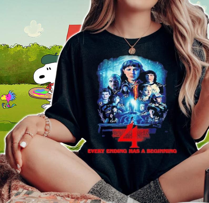 Stranger Things Season 4 Every Ending Has A Beginning Signatures Shirt t-shirt woman shirt