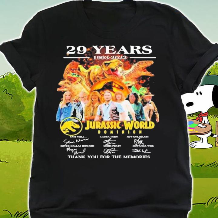 The Jurassic World Dominion 29 Years Anniversary 1993-2023 Signatures Thank You For The Memories Shirt t-shirt shirt