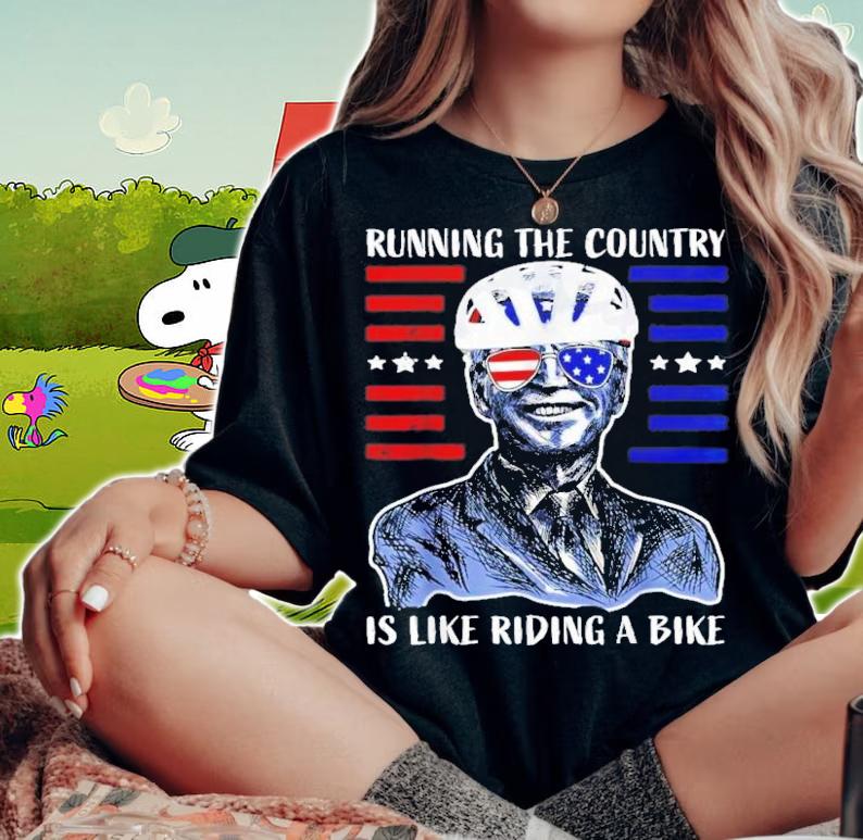 US Flag Merry 4th Of July Biden Bike Bicycle Falls Off T-Shirt t-shirt woman shirt