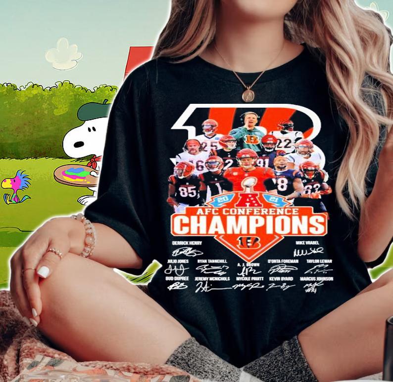 2021 AFC Conference Champions Cincinnati Bengals Signatures Shirt t-shirt woman shirt