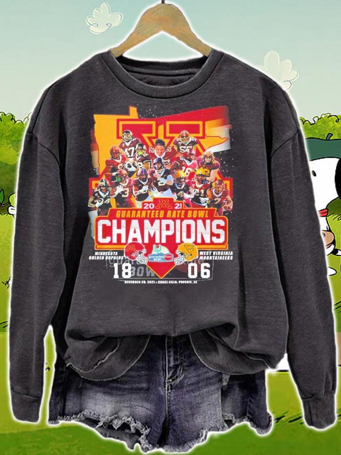 2021 Guaranteed Rate Bowl Champions Minnesota Golden Gophers 18 Vs West Virginia Mountaineers 06 Shirt t-shirt sweatshirt