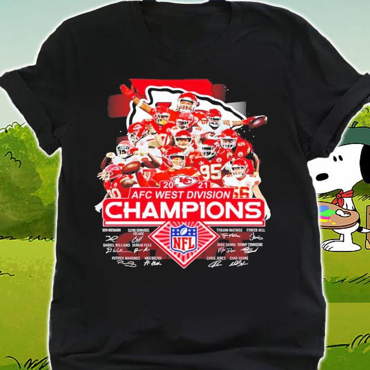 2021 Kansas City Chiefs AFC West Division Champions signatures shirt t-shirt shirt