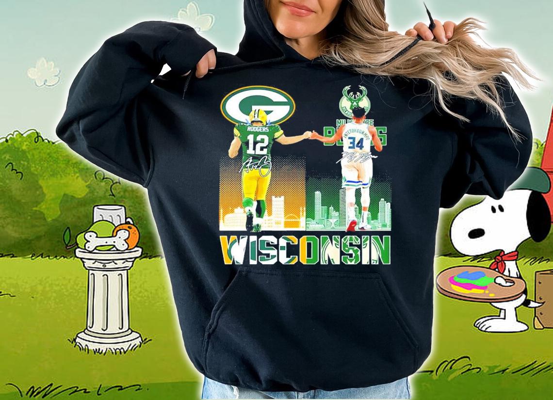 Aaron Rodgers And Giannis Antetokounmpo Wisconsin Teams Signatures Shirt t-shirt hoodie