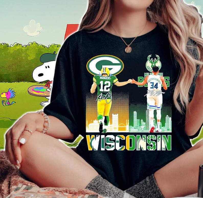 Aaron Rodgers And Giannis Antetokounmpo Wisconsin Teams Signatures Shirt t-shirt woman shirt