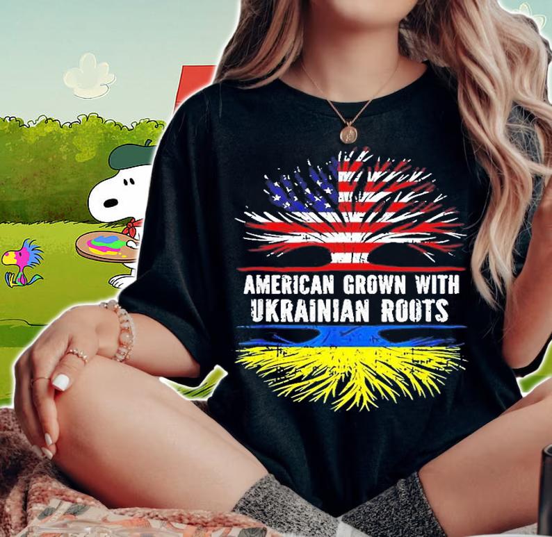 American Grown With Ukrainian Roots Usa Flag Ukraine T-Shirt t-shirt woman shirt