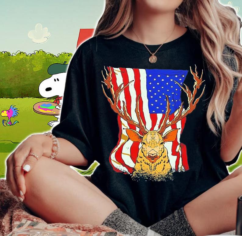 American USA Patriotic Hunter Deer T-Shirt t-shirt woman shirt