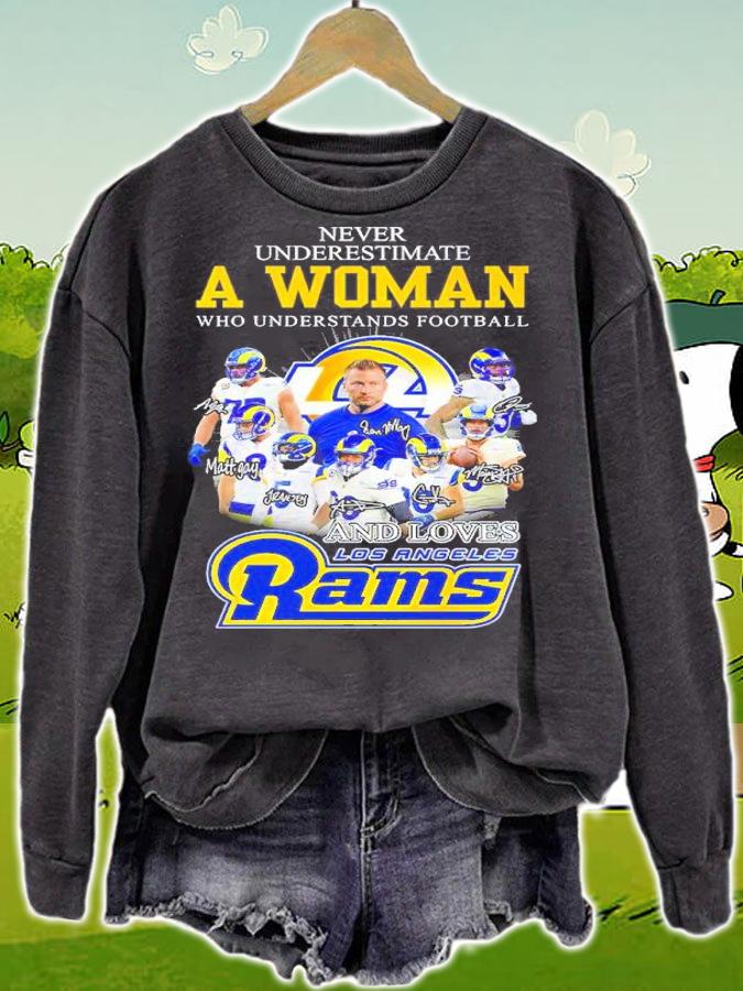 Best Never Underestimate A Woman Who Understands Football And Loves Los Angeles Rams Signatures Shirt t-shirt sweatshirt
