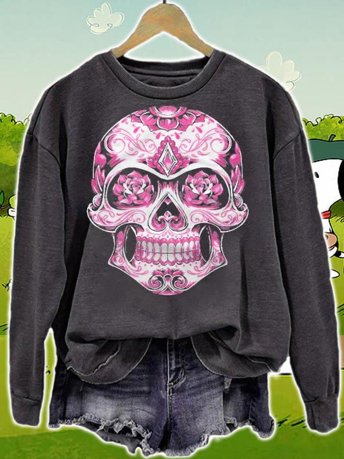 Breast Cancer Shirt Pink Sugar Skull shirt t-shirt sweatshirt