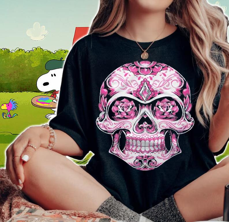 Breast Cancer Shirt Pink Sugar Skull shirt t-shirt woman shirt