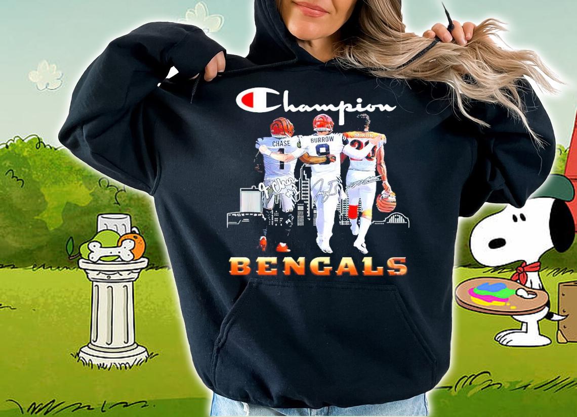 Champion Ja'marr Chase Joe Burrow And Joe Mixon Cincinnati Bengals Signatures Shirt t-shirt hoodie
