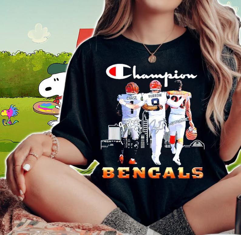 Champion Ja'marr Chase Joe Burrow And Joe Mixon Cincinnati Bengals Signatures Shirt t-shirt woman shirt
