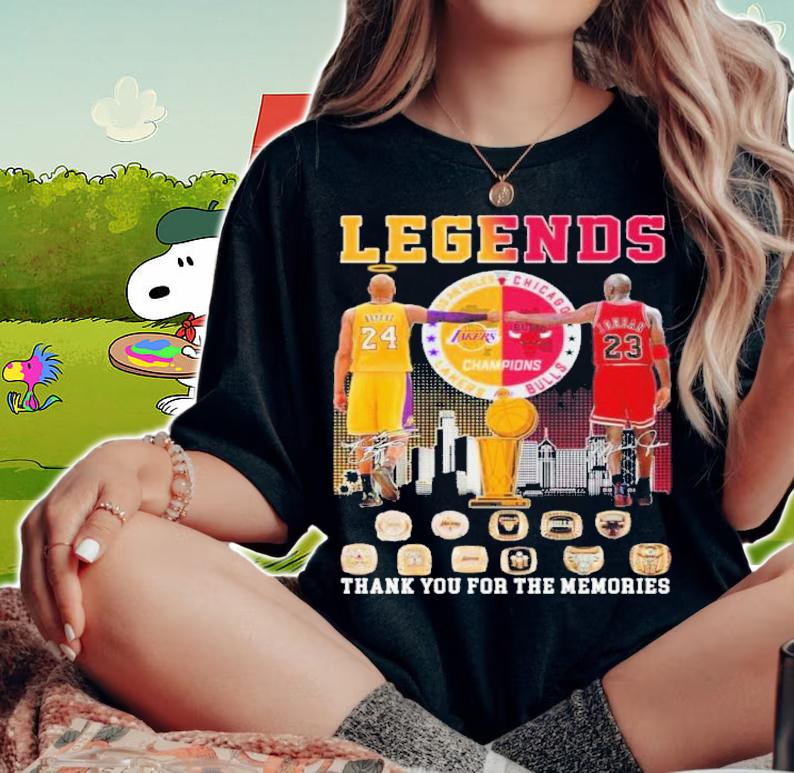 Legends Los Angeles Lakers Kobe Bean Bryant Vs Chicago Bulls Michael Jordan Signatures Thank You For The Memories Shirt t-shirt woman shirt