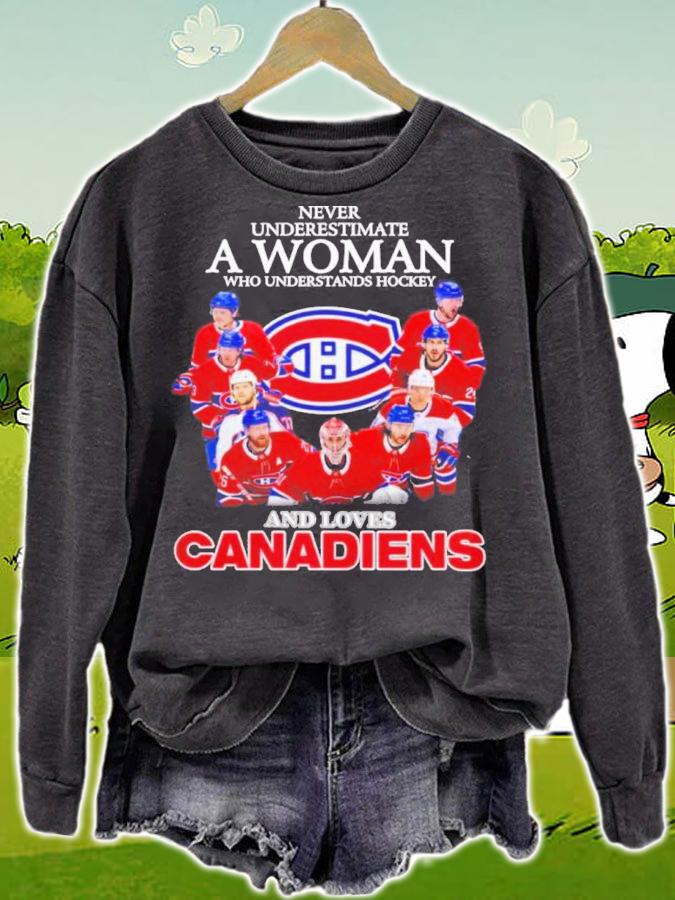 Official Never Underestimate A Woman Who Understands Hockey And Love Montreal Canadiens Shirt t-shirt sweatshirt