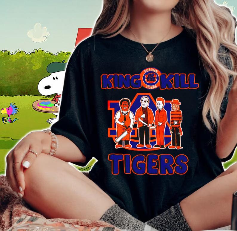 King Of The Kill Auburn Tigers Horror Movie Characters Halloween t-shirt woman shirt