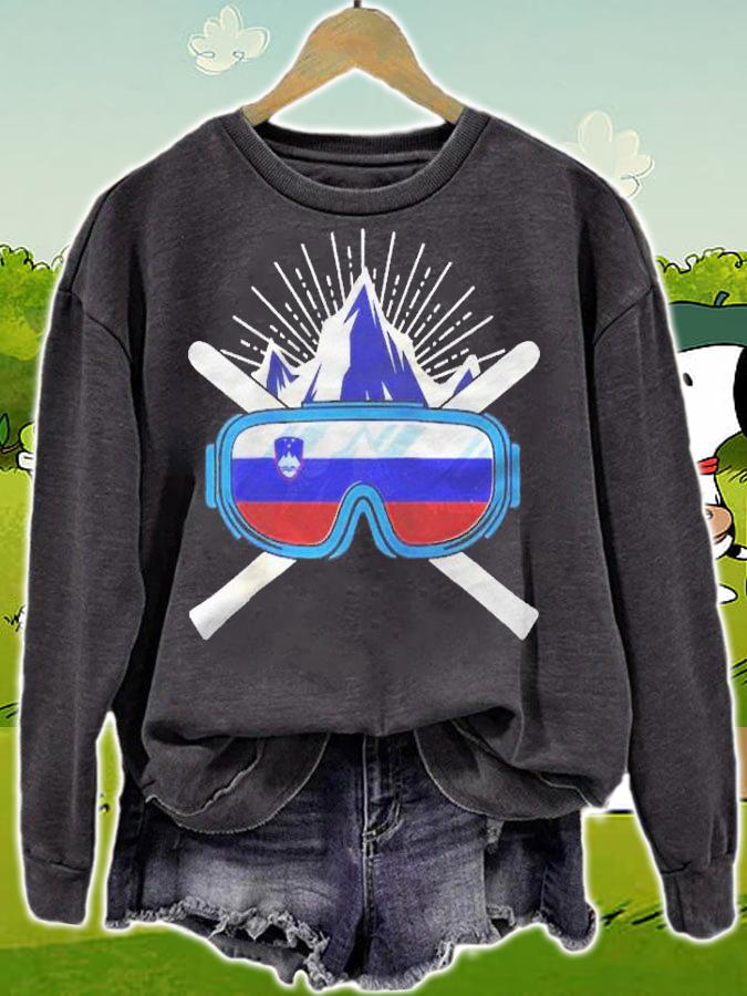 Slovenia Ski Skiing Slovene Flag Gift Raglan Baseball Shirt t-shirt sweatshirt