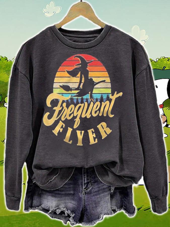 Womens Retro Frequent Flyer Witch Vintage Halloween Witches Costume Shirt t-shirt sweatshirt