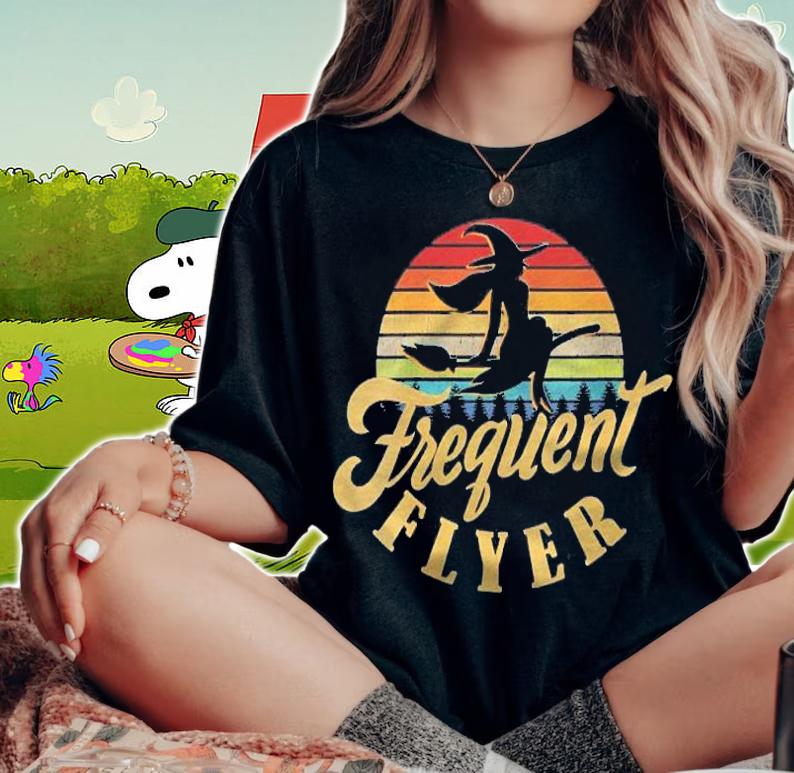 Womens Retro Frequent Flyer Witch Vintage Halloween Witches Costume Shirt t-shirt woman shirt