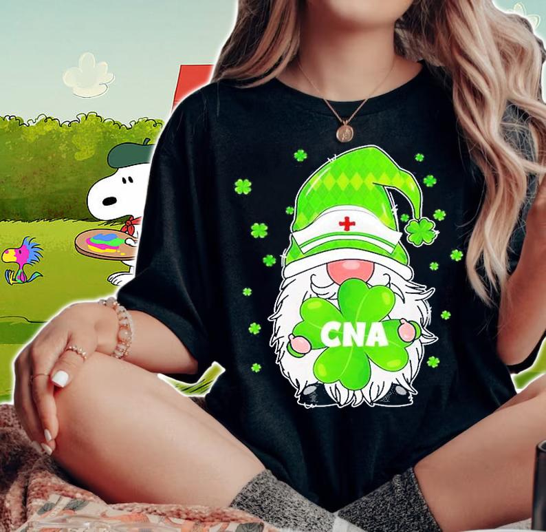 Funny Gnome With Shamrock Cna Nurse St Patrick's Day T-Shirt t-shirt woman shirt
