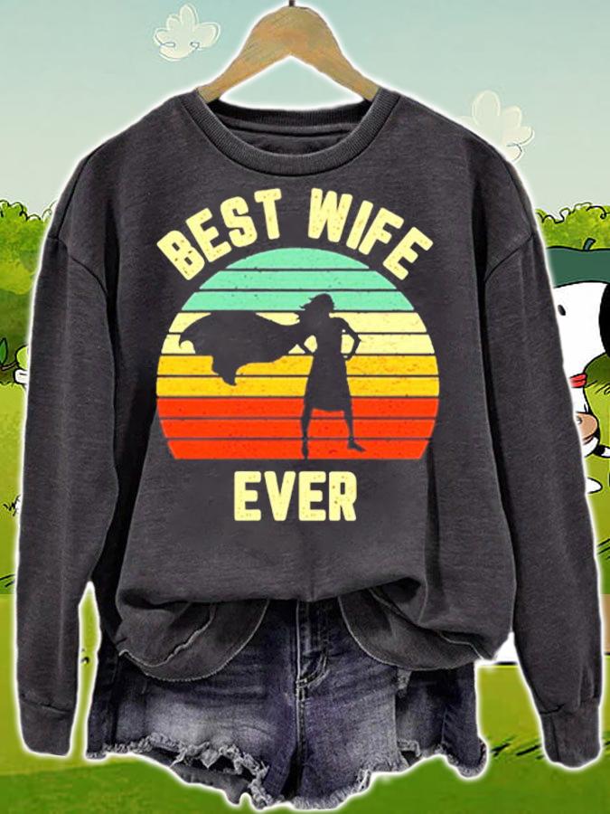 Womens Vintage Best Wife Ever Holiday Gift Superhero Fun Graphic T-Shirt t-shirt sweatshirt