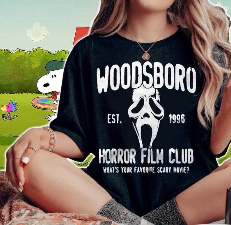 Woodsboro Horror Character Wearing Mask Horror Film Club 1996 Ver2 Shirt t-shirt woman shirt