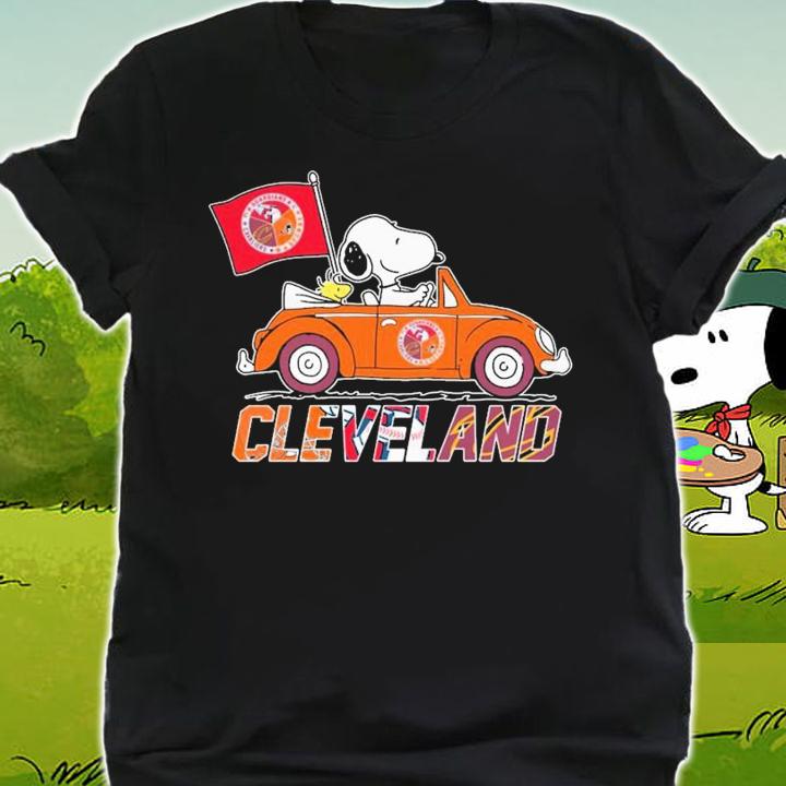 Snoopy And Woodstock Driving Car Cleveland Sports Teams Flag t-shirt shirt