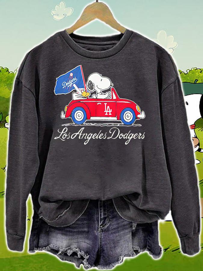 Snoopy And Woodstock Driving Car Los Angeles Dodgers Flag t-shirt sweatshirt