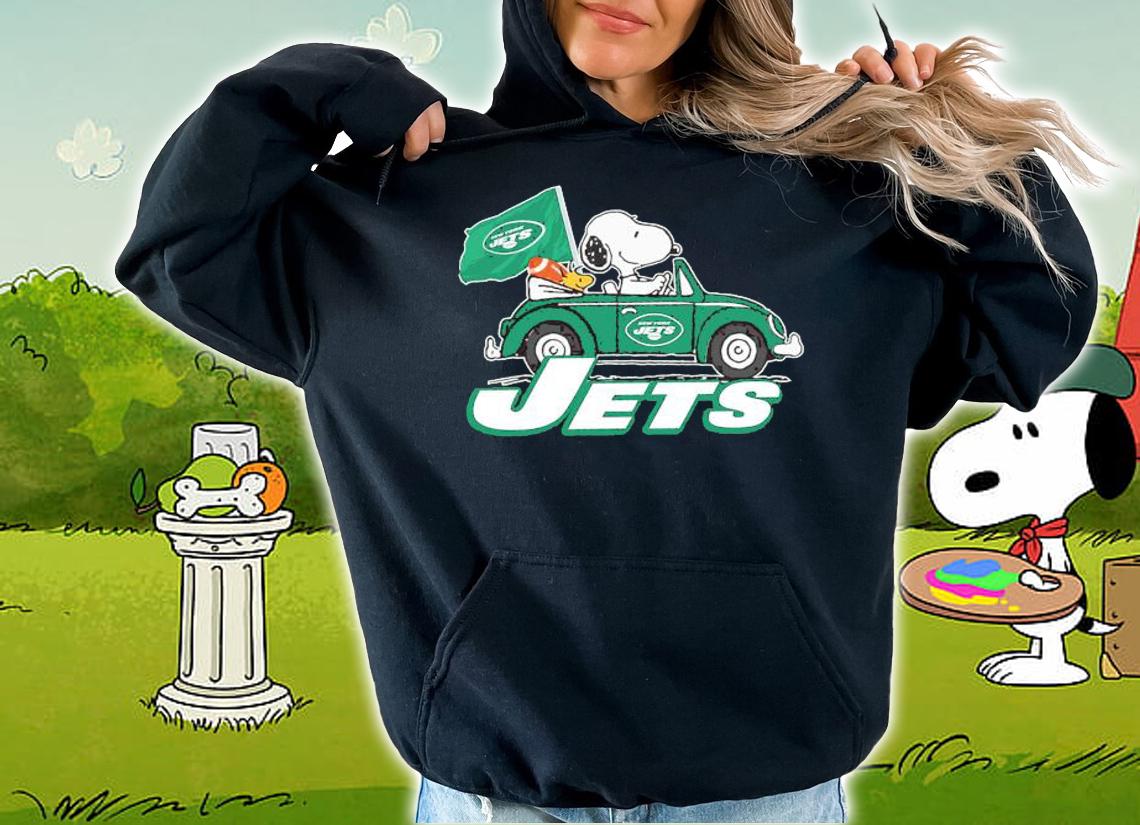 Snoopy And Woodstock Driving Car New York Jets Flag t-shirt hoodie