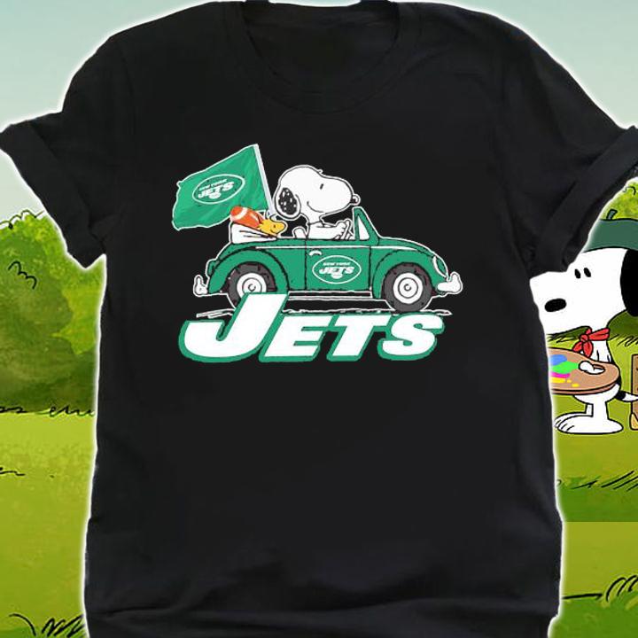 Snoopy And Woodstock Driving Car New York Jets Flag t-shirt shirt
