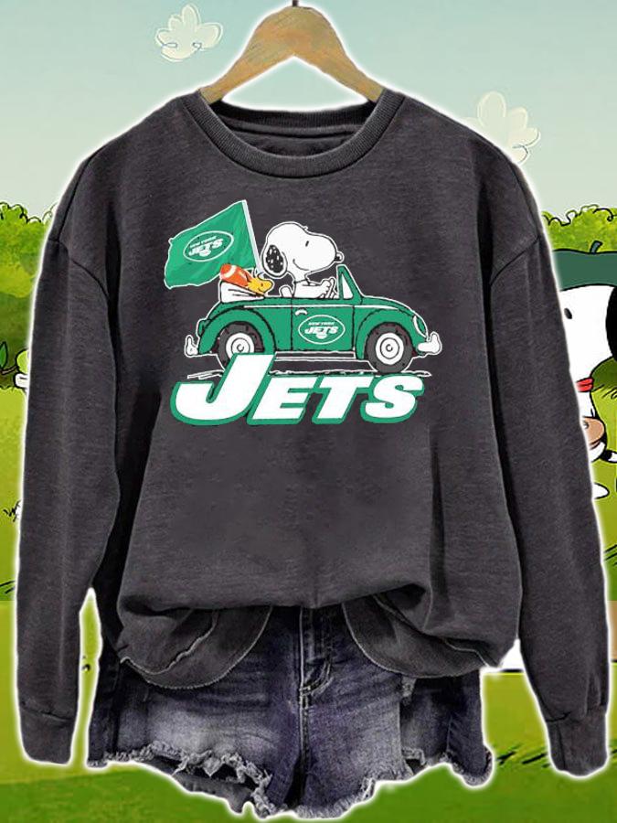 Snoopy And Woodstock Driving Car New York Jets Flag t-shirt sweatshirt