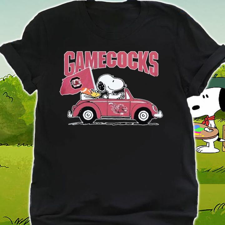 Snoopy And Woodstock Driving Car South Carolina Gamecocks Flag t-shirt shirt