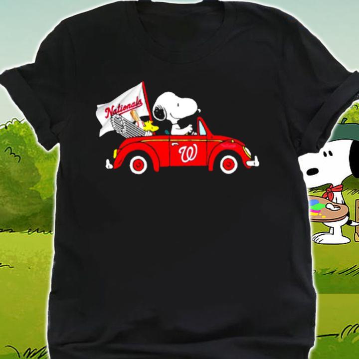 Snoopy And Woodstock Driving Car Washington Nationals Flag t-shirt shirt