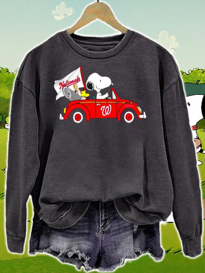Snoopy And Woodstock Driving Car Washington Nationals Flag t-shirt sweatshirt